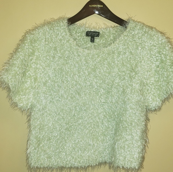 Topshop Mint Green Fuzzy Sparkly Top - Picture 4 of 4